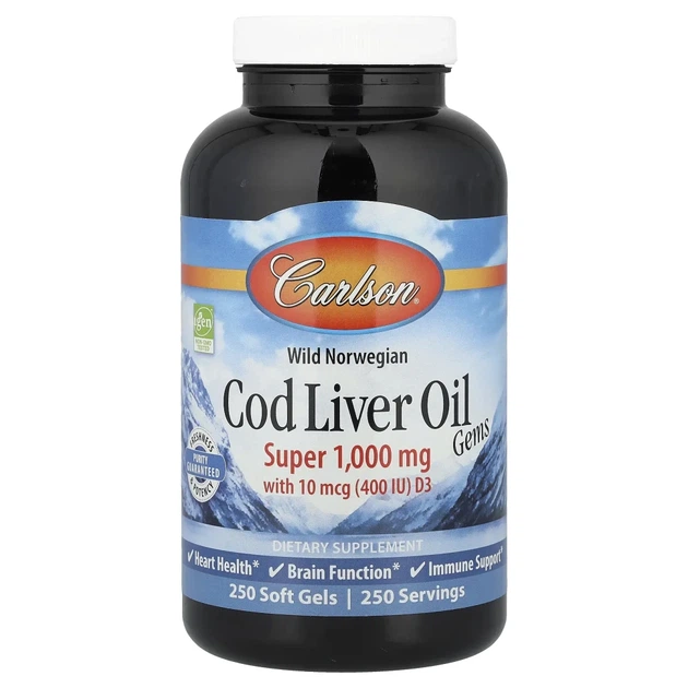 Жир із печінки дикої норвезької тріски Carlson (Wild Norwegian Cod Liver Oil) найвища якість 1000 мг 250 капсул (CAR-01302) - Фото 1 Жир із печінки дикої норвезької тріски Carlson (Wild Norwegian Cod Liver Oil) найвища якість 1000 мг 250 капсул (CAR-01302) - изображение 1