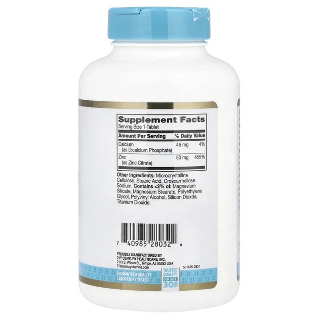 Цитрат цинку 21st Century (Zinc Citrate) 50 мг 360 таблеток (CEN-28032) - Фото 2 Цитрат цинку 21st Century (Zinc Citrate) 50 мг 360 таблеток (CEN-28032) - зображення 2