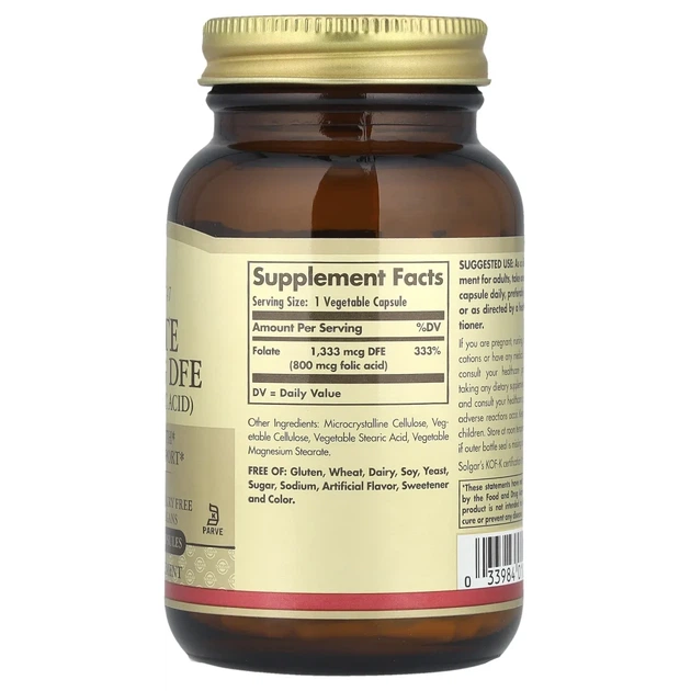 Фолієва кислота Solgar (Folic acid) 800 мкг 250 капсул (SOL-01092) - изображение 2