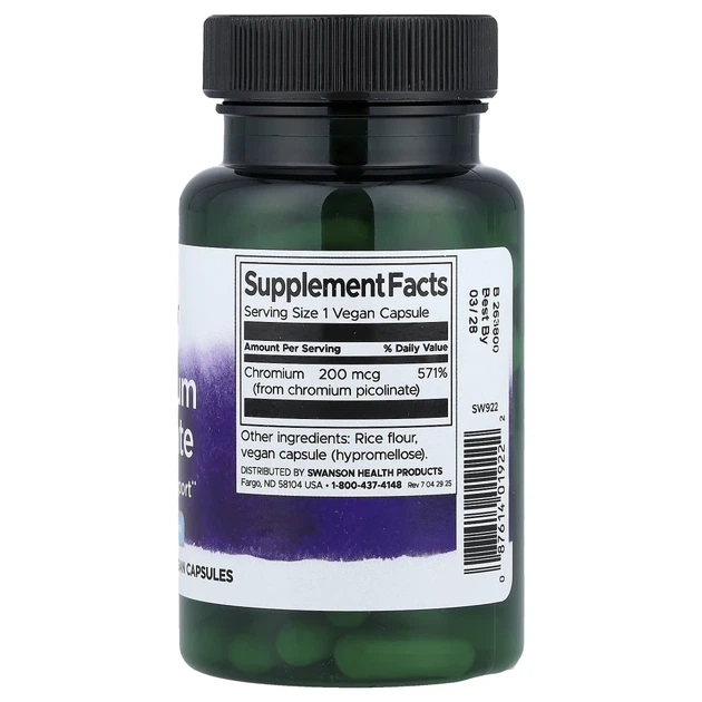 Хром піколінат Swanson (Chromium picolinate) 200 мкг 100 капсул (SWV-01922) - зображення 2