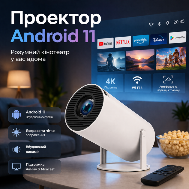 Домашній проектор кінотеатр 4к для перегляду фільмів Led портативний проектор Android з Wifi та Bluetooth HY300 Pro HD - зображення 13