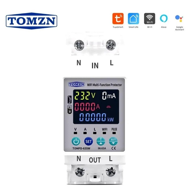 Смарт WiFi реле напряжения TOMZN TOMPD-63SW Tuya с защитой и мониторингом электроэнергии с цветным дисплеем - Фото 6 Смарт WiFi реле напряжения TOMZN TOMPD-63SW Tuya с защитой и мониторингом электроэнергии с цветным дисплеем - изображение 6