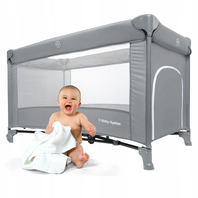 Детская складная кроватка-манеж Moby-System Happy Traveller Basic с раскладным матрасом, сумкой, колесиками и боковым выходом, 126 x 66 см - изображение 3