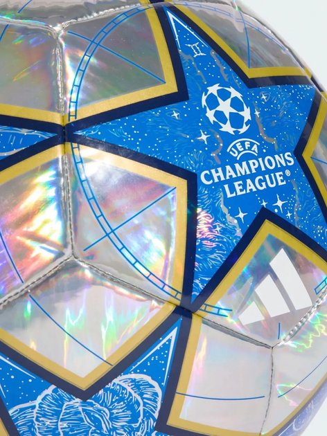 Футбольний м'яч Adidas UCL Training 25/26 League Stage Foil розмір 5, сріблясто-синій - Фото 3 Футбольний м'яч Adidas UCL Training 25/26 League Stage Foil розмір 5, сріблясто-синій - изображение 3