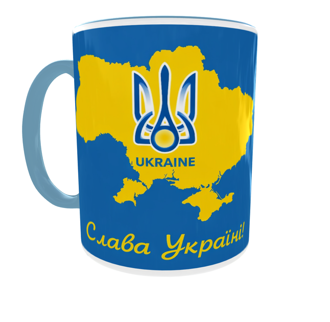 Кружка Україна | Чашка з гербом та картою України | Патріотичний подарунок 330 мл(блакитна ручка) - зображення 3