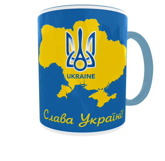 Кружка Україна | Чашка з гербом та картою України | Патріотичний подарунок 330 мл(блакитна ручка) - зображення 4