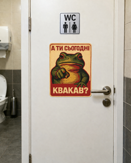 Наклейка "А ты сегодня квакал?" 150×230 мм, УФ-печать, наружная/внутренняя поклейка - Фото 2 Наклейка "А ты сегодня квакал?" 150×230 мм, УФ-печать, наружная/внутренняя поклейка - изображение 2