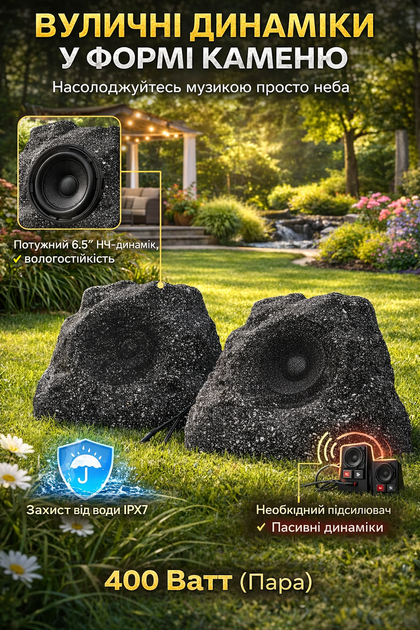Вуличні колонки-камені Herdio 6.5" (400W), Ландшафтні, Вологозахист IPX6, Пара - зображення 12