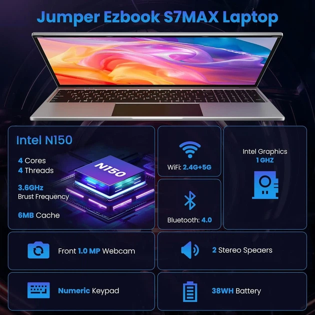 Ноутбук 16" Jumper EZbook S7 Max Intel N150 RAM 16GB eMMC 128GB + SSD 1TB Windows 11 (UKR) - изображение 2