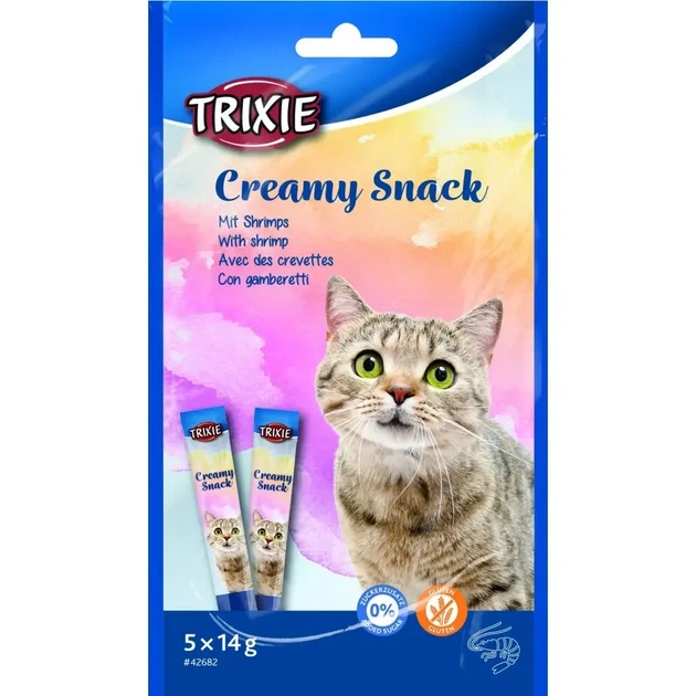Ласощі для котів Trixie Creamy Snacks для котів з тунЛасощі Trixie Creamy Snacks з тунцем та креветкамцем і креветками 5 шт х 14 г - Фото 1 Ласощі для котів Trixie Creamy Snacks для котів з тунЛасощі Trixie Creamy Snacks з тунцем та креветкамцем і креветками 5 шт х 14 г - изображение 1