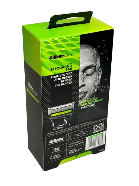 Станок для гоління чоловічий (Бритва) Gillette Labs + 2 картриджа з підставкою Black - изображение 2