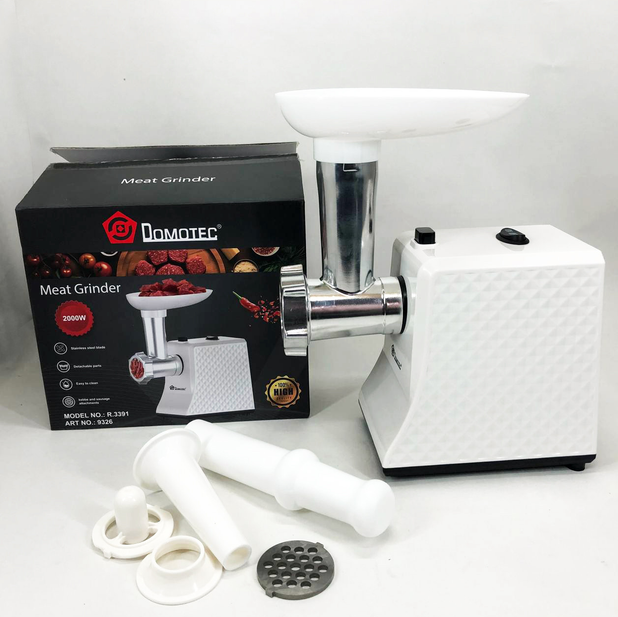 Мясорубка Domotec электрическая 2000 Вт с реверсом, 3 решетки для фарша, металлическая - Фото 4 Мясорубка Domotec электрическая 2000 Вт с реверсом, 3 решетки для фарша, металлическая - изображение 4