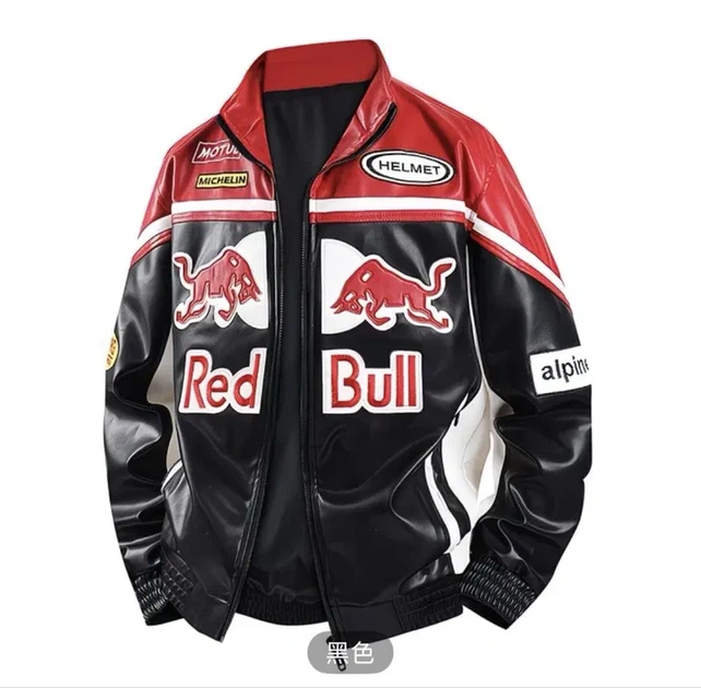 Мужская кожаная мото куртка в гоночном стиле Red Bull ред бул Ferrari Formula F1 М - Фото 3 Мужская кожаная мото куртка в гоночном стиле Red Bull ред бул Ferrari Formula F1 М - изображение 3