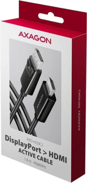 Кабель Axagon RVD-HI20C2 DisplayPort - HDMI 4K/60Гц 1.8 м Black - Фото 2 Кабель Axagon RVD-HI20C2 DisplayPort - HDMI 4K/60Гц 1.8 м Black - зображення 2