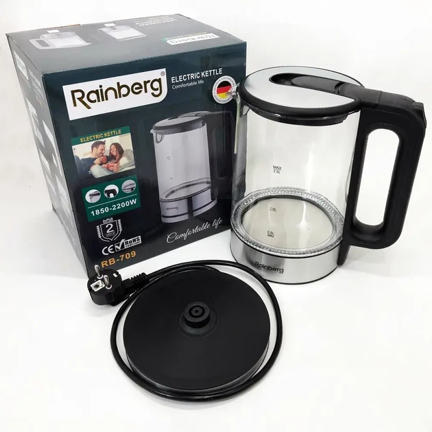 Чайник электрический Rainberg 2200 Вт скрытый нагреватель автоотключение база 360° кухонный для дома - изображение 2