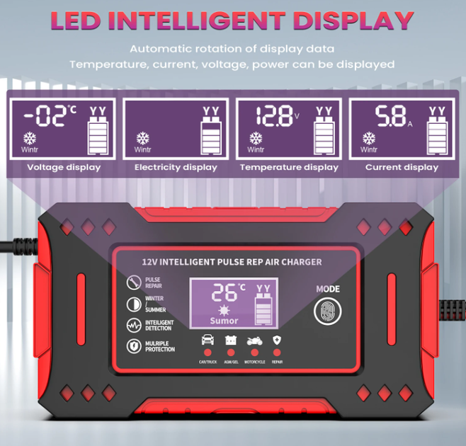 Зарядное устройство для аккумуляторов 12V 6A импульсное с LCD для AGM GEL EFB с функцией восстановления - изображение 2