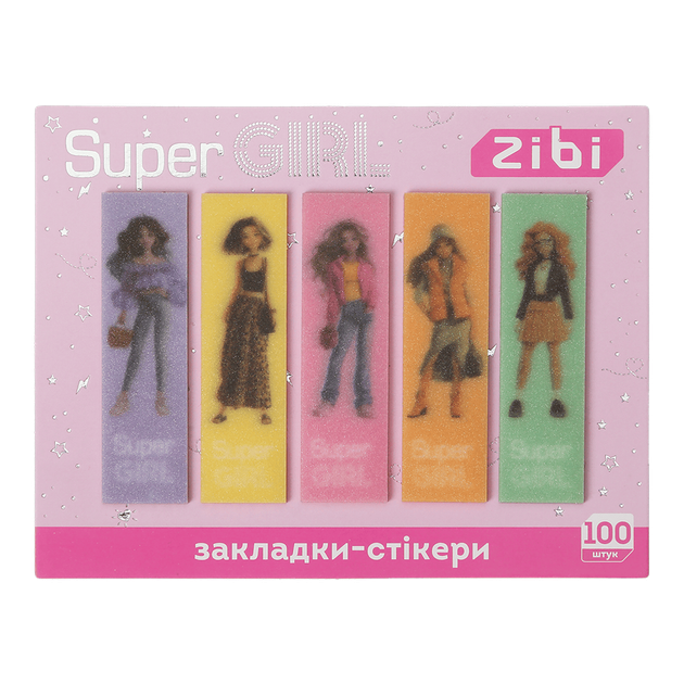 Закладки пластикові блискучі з клейким шаром Zibi Super Girl 55x15 мм 5 дизайнів по 20 аркушів (ZB.15350) - зображення 2