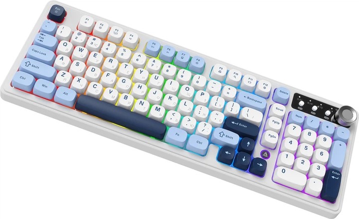 Klawiatura bezprzewodowa Ajazz AF98 PLUS USB/Bluetooth/Wireless White/Blue (AF98-PLUS-GB) - obraz 3