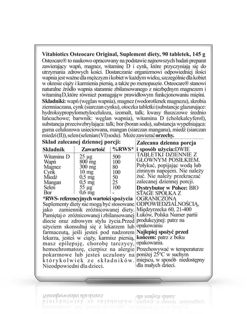 Suplement diety Vitabiotics Osteocare Original - wapń i witamina D 90 tabletek (5021265249305) - obraz 2