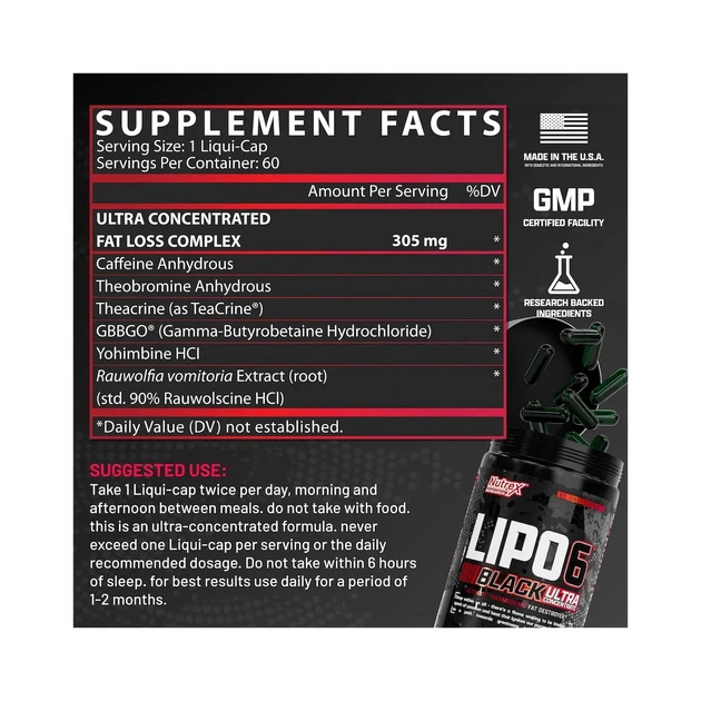 Жироспалювач Nutrex Lipo-6 Black Ultra Concentrate 60 капс | Потужна формула для схуднення - зображення 4