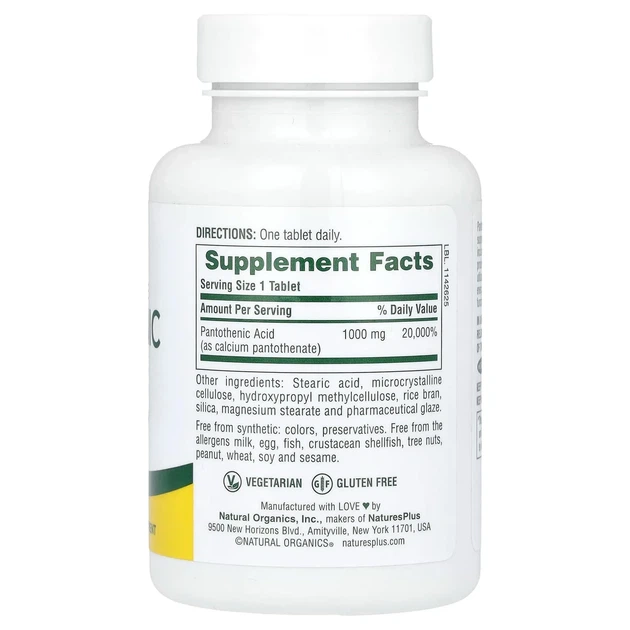 Pantothenic Acid Sustained Release 1000mg - 50 tabs - зображення 3