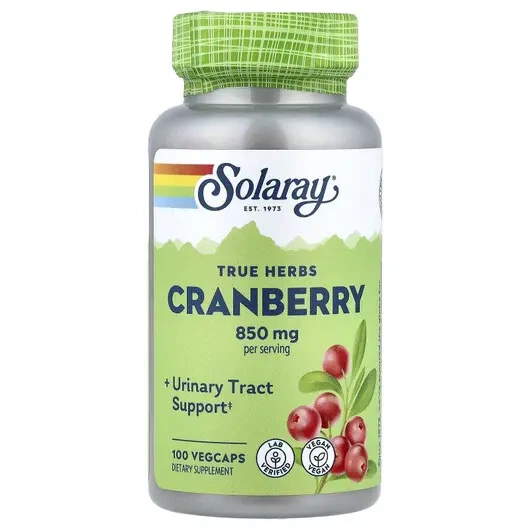 Екстракт журавлини Solaray Cranberry 850 мг 100 капсул в упаковці (VMD-1207417) - Фото 1 Екстракт журавлини Solaray Cranberry 850 мг 100 капсул в упаковці (VMD-1207417) - зображення 1