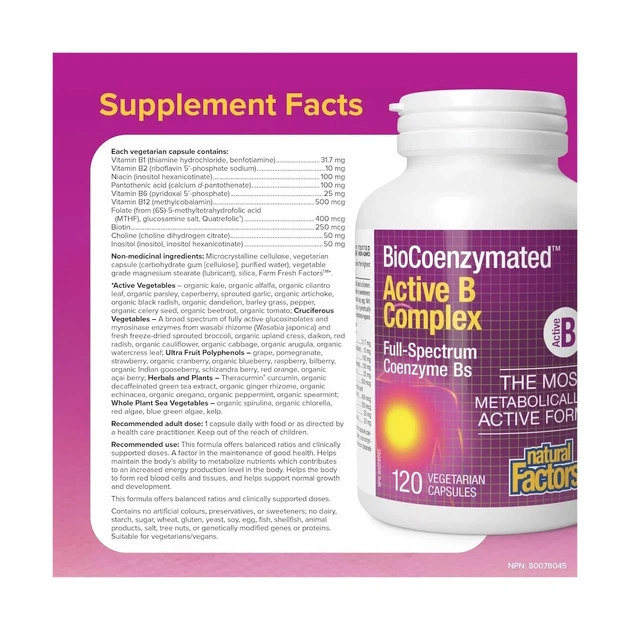 Вітамін В комплекс активний коензимний BioCoenzymated Active B Complex Natural Factors, 120 капсул - зображення 7