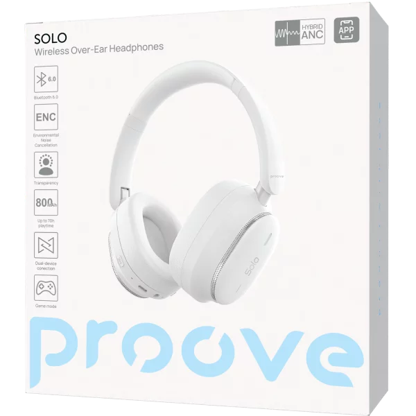 Бездротові навушники Proove Solo White Bluetooth 6.0 ANC 800 мАг з додатком APP (HPSL0001AP02) - зображення 5