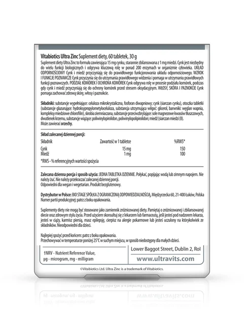Suplement diety Vitabiotics Ultra Zinc 60 tabletek (5021265246137) - obraz 2