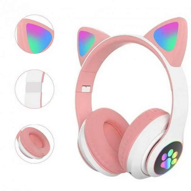 Бездротові Bluetooth навушники з вушками CATEAR BT5 з RGB підсвічуванням, вологозахищені, повнорозмірні Pink - зображення 3