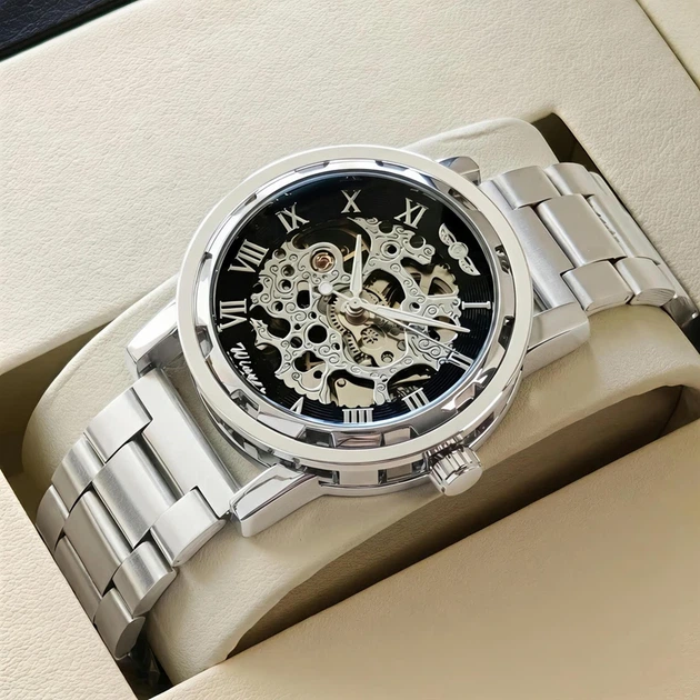Чоловічий механічний годинник Winner Black Pure Silver, 2 ремінці - Фото 2 Чоловічий механічний годинник Winner Black Pure Silver, 2 ремінці - изображение 2