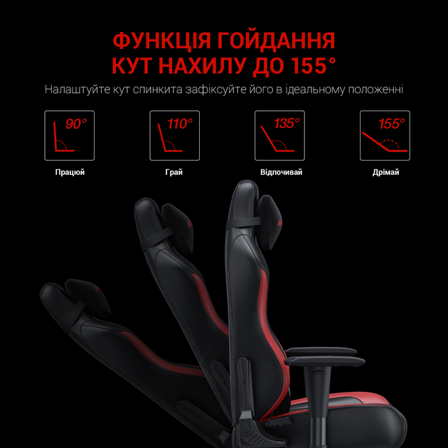 Кресло геймерское игровое Anda Seat Luna Color Size L до 100 кг Black/Red PVC (AD18-48-BR-PV) - изображение 16