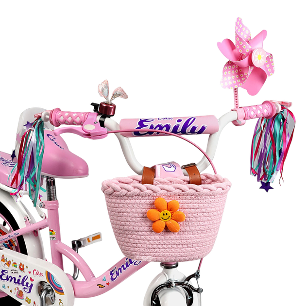 Велосипед Corso Emily 12 дюймов 2-х колесный для детей 3-4 года рост: 80-100 см с ручным и ножным тормозом, корзинкой и дополнительными колесами для девочки розовый - изображение 10
