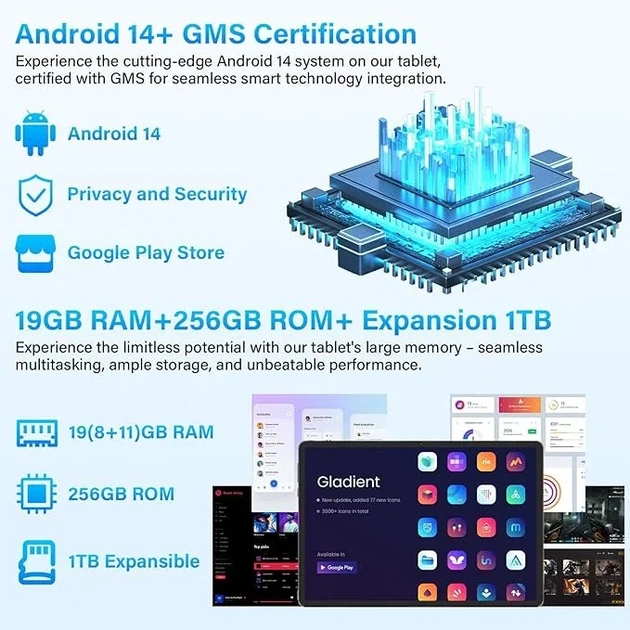 Планшет 10.1" GOTOWOD TabletPad 8+11/256 ГБ Android 14 6000 mAh Черно-серый Б/В - изображение 3