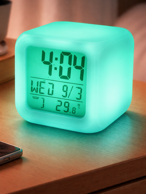 Годинник будильник хамелеон UFT Clock kub з термометром 10х10х10 см (clockkub) - зображення 7