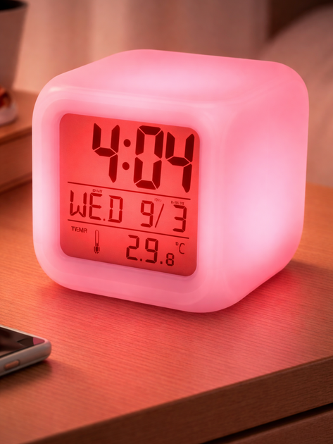 Годинник будильник хамелеон UFT Clock kub з термометром 10х10х10 см (clockkub) - зображення 9