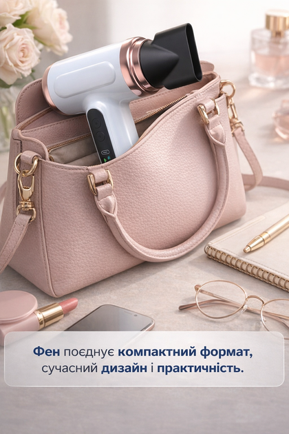 Фен беспроводной аккумуляторный для волос 200W с Type-C, горячим и холодным воздухом, белый - изображение 5