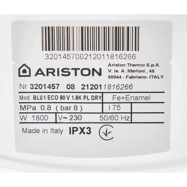 Бойлер Ariston BLU1 ECO 80V 1.8 K PL DRY - изображение 4