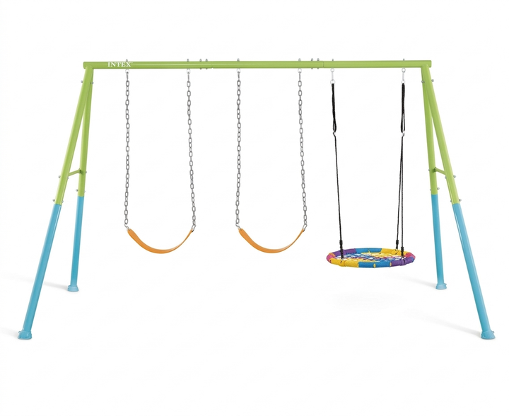 Детская качеля Intex 44133 "Гнездо Аиста 3-в-1" с тремя местами для катания 343 x 235 x 200 см для детей 3–10 лет (IND-44133) - Фото 2 Детская качеля Intex 44133 "Гнездо Аиста 3-в-1" с тремя местами для катания 343 x 235 x 200 см для детей 3–10 лет (IND-44133) - изображение 2