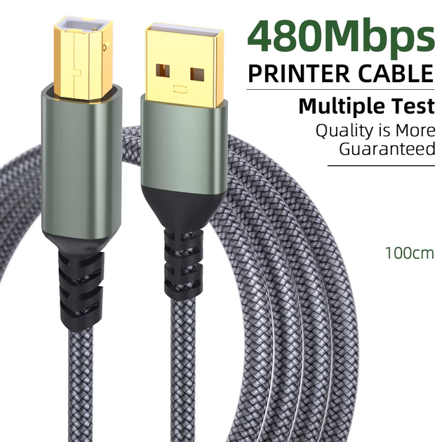 Кабель для принтера сканера 1м Type-C USB-B шнур для подключения к компютеру ПК и ноутбука для печати Серый - Фото 3 Кабель для принтера сканера 1м Type-C USB-B шнур для подключения к компютеру ПК и ноутбука для печати Серый - изображение 3