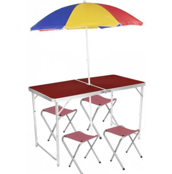 Стол туристический складной для пикника для рыбалки+ 4 стула 120*60*70 Folding Table Коричневый - изображение 5