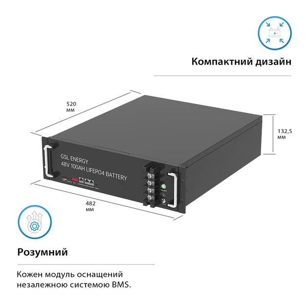 Акумуляторна батарея GSL 48v 100AH LiFePo4 4.8kwh (ZN-P48100ESA1) (1727976) - Фото 5 Акумуляторна батарея GSL 48v 100AH LiFePo4 4.8kwh (ZN-P48100ESA1) (1727976) - зображення 5