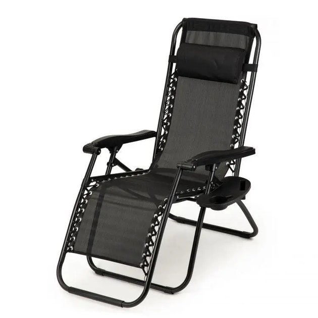 черный Садовое Кресло Шезлонг до 120 кг Cкладной Шезлонг для Дачи Zero Gravity XXL (с подстакаником) - изображение 5