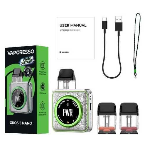 Многоразовая Pod система Vaporesso XROS 5 Nano Damascus Silver мощная электронная сигарета до 30Втд на 1600 мАч с картриджем на 3мл премиальный вид серебро - изображение 3