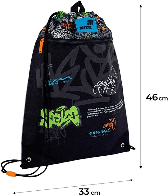 Сумка для взуття Kite Street Style 46х33 см Чорна (K26-601M-33) - Фото 3 Сумка для взуття Kite Street Style 46х33 см Чорна (K26-601M-33) - зображення 3