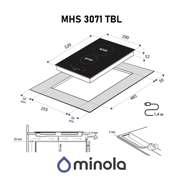 Варочная поверхность Domino Minola MHS 3071 TBL, черная электрическая стеклокерамическая компактная на 2 конфорки Hi-Light - Фото 10 Варочная поверхность Domino Minola MHS 3071 TBL, черная электрическая стеклокерамическая компактная на 2 конфорки Hi-Light - изображение 10