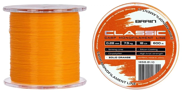 Леска Brain Classic Carp Line (solid orange) 600m 0.28mm 18lb 7.9kg - Фото 1 Леска Brain Classic Carp Line (solid orange) 600m 0.28mm 18lb 7.9kg - изображение 1