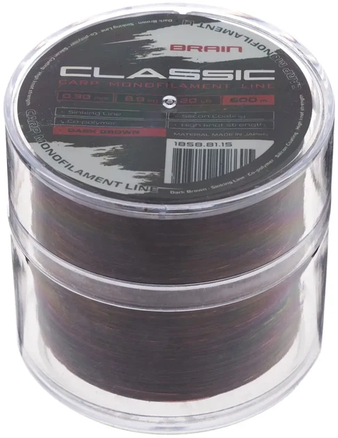 Волосінь коропова Brain Classic Carp Line (dark brown) 600m 0.30mm 20lb 8.8kg - Фото 2 Волосінь коропова Brain Classic Carp Line (dark brown) 600m 0.30mm 20lb 8.8kg - зображення 2