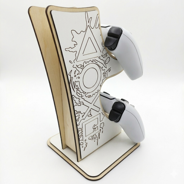 Дерев'яний тримач для геймпада PS5/підставка для джойстика PlayStation DualSense та навушники 15х15х26.5 см Білий/Коричневий - Фото 2 Дерев'яний тримач для геймпада PS5/підставка для джойстика PlayStation DualSense та навушники 15х15х26.5 см Білий/Коричневий - зображення 2