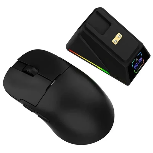 Игровая безотводная мышка Ajazz AJ159 APEX Black + Док-станция с экраном, сесссор PAW3950, (2.4\Bluetooth\USB), 42000 DPI, 8к Ггц - изображение 3